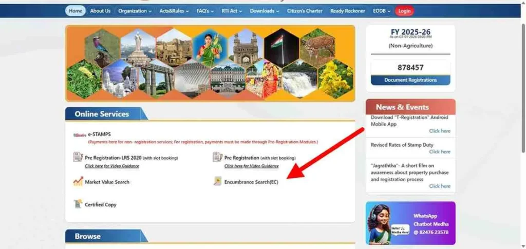 Select Encumbrance Search (EC) from the online services.